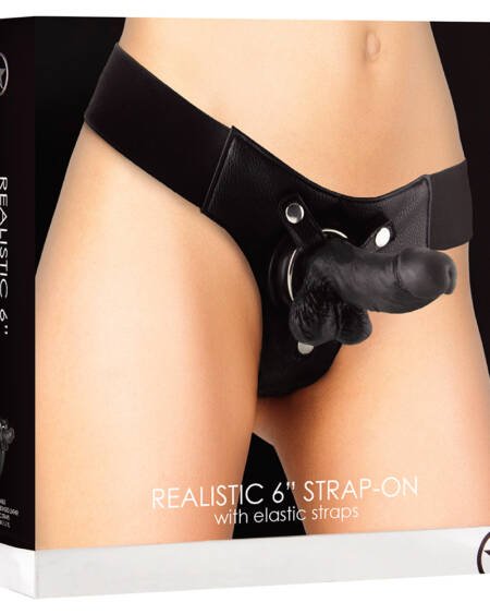 STRAP-ON REALISTA DE COURO OUCH! 6 POLEGADAS PRETO