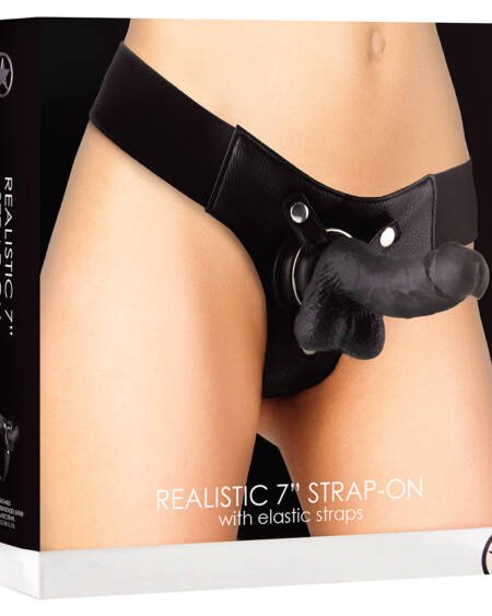 STRAP-ON REALISTA DE COURO OUCH! 7 POLEGADAS PRETO