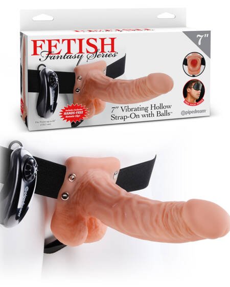 STRAP-ON OCO COM VIBRAÇÃO E TESTÍCULOS 7" FETISH FANTASY SERIES BRANCO