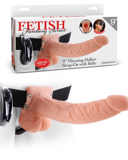 STRAP-ON OCO COM VIBRAÇÃO E TESTÍCULOS 9" FETISH FANTASY SERIES BRANCO