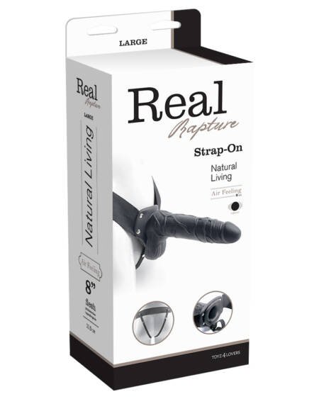 STRAP-ON OCO COM VIBRAÇÃO E TESTÍCULOS REAL RAPTURE AIR FEELING 8" PRETO