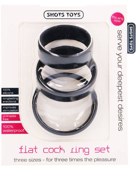CONJUNTO DE ANÉIS PARA O PÉNIS FLAT COCK RINGS SET PRETOS