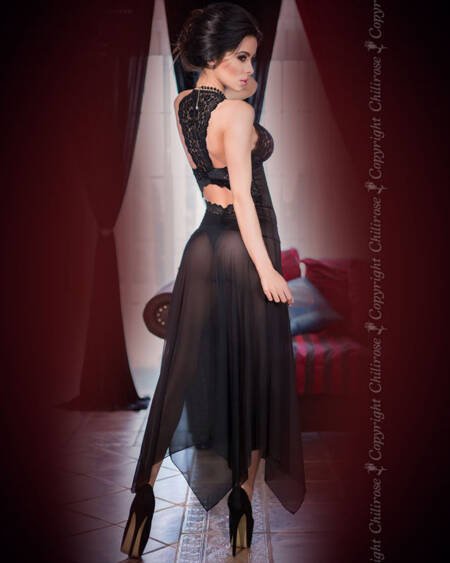 CAMISA DE NOITE E TANGA CR-4146 PRETO