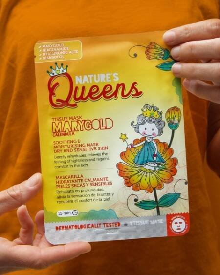 MÁSCARA DE TECIDO FACIAL CALMANTE NATURE’S QUEENS MARYGOLD 25ML