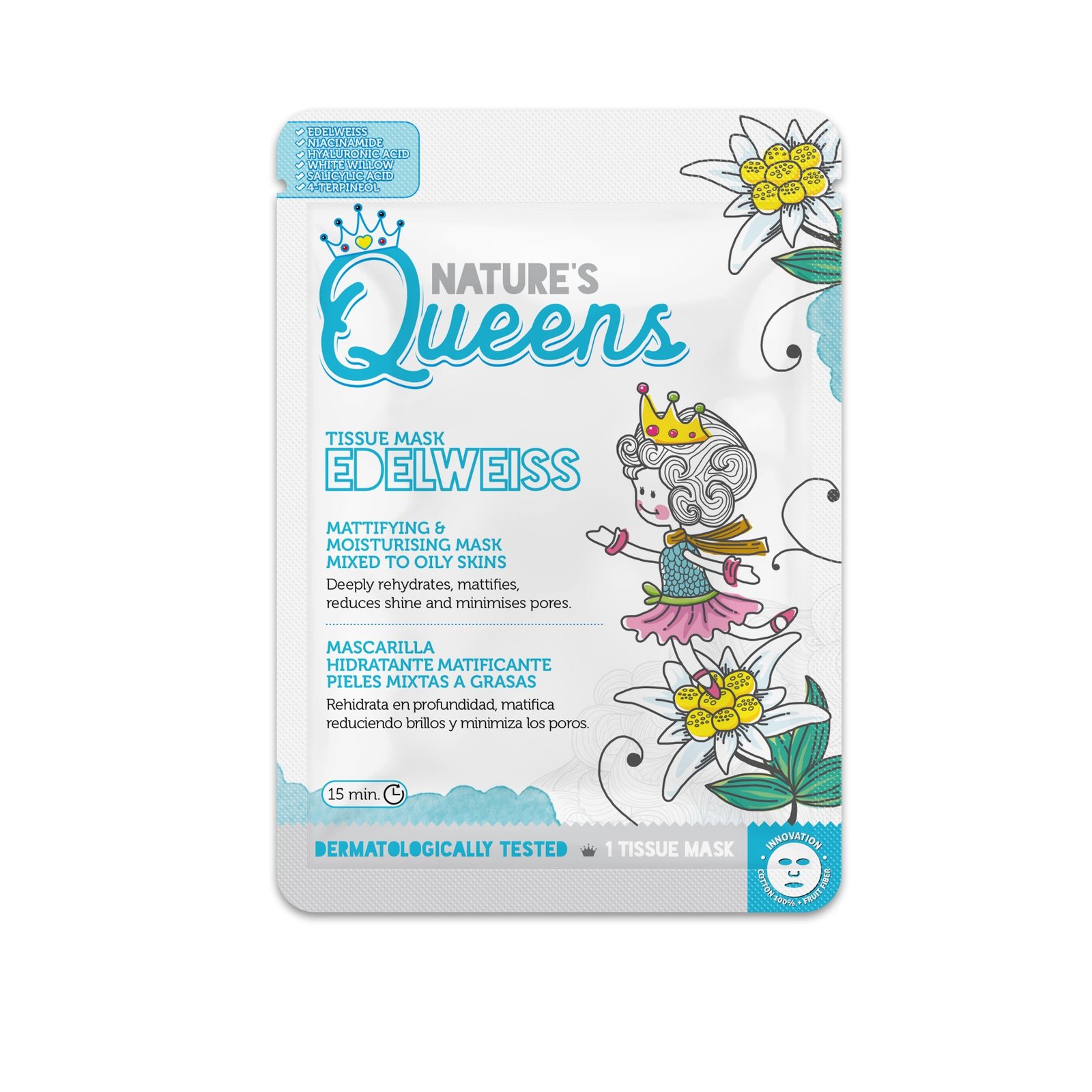 MÁSCARA DE TECIDO FACIAL MATIFICANTE NATURE’S QUEENS EDELVAISSE 25ML - Image 5