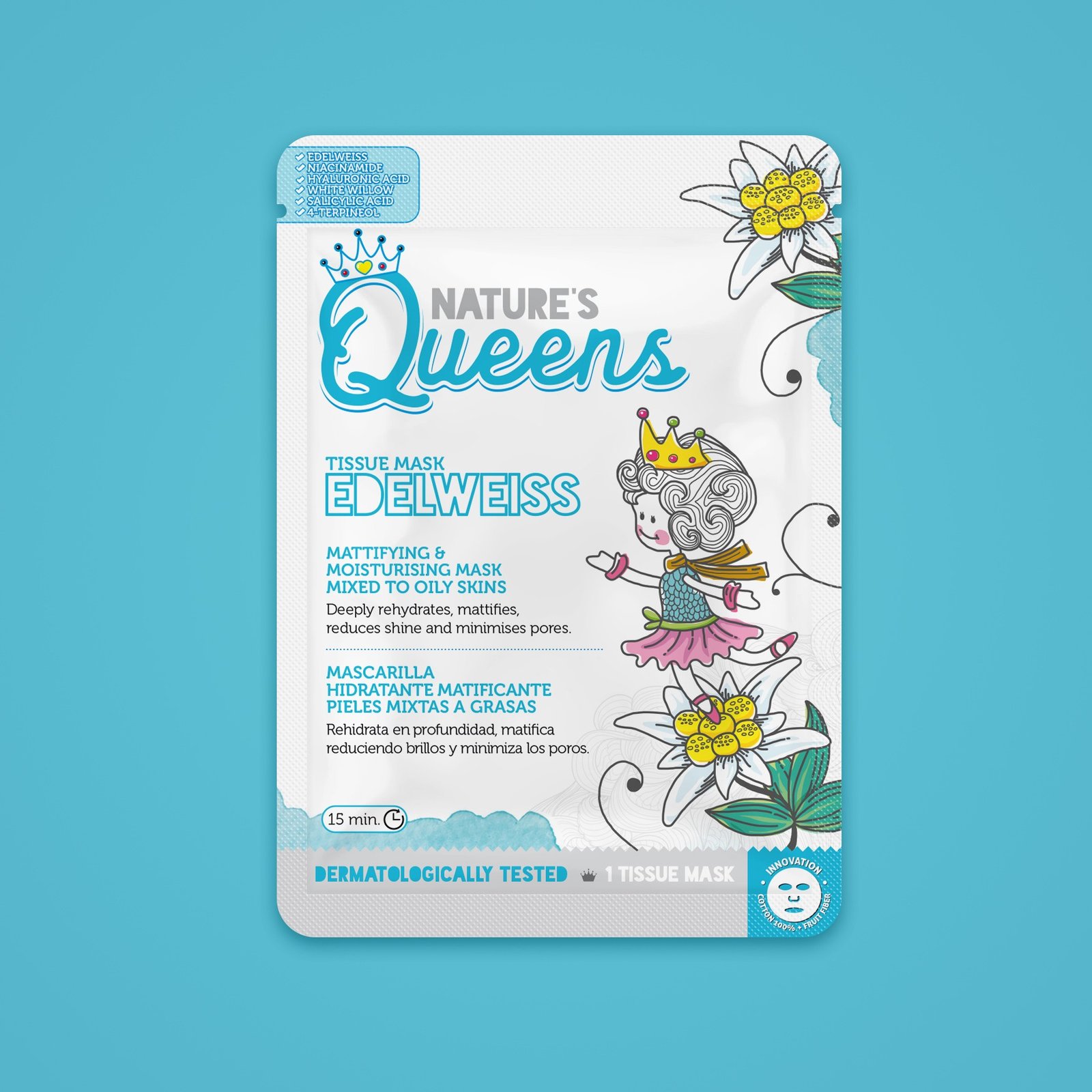 MÁSCARA DE TECIDO FACIAL MATIFICANTE NATURE’S QUEENS EDELVAISSE 25ML - Image 6