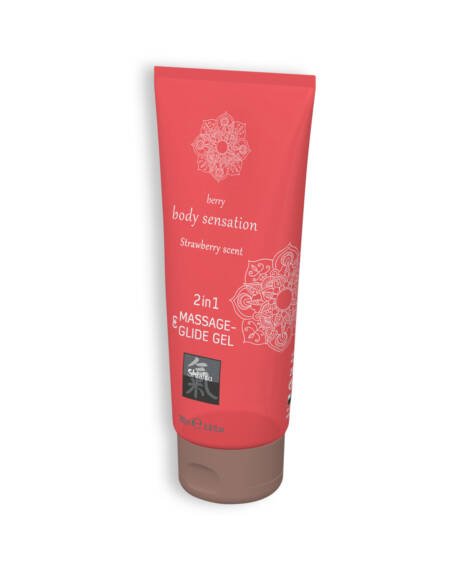 GEL DE MASSAGEM E LUBRIFICANTE 2EM1 COM SABOR A MORANGO SHIATSU™ 200ML