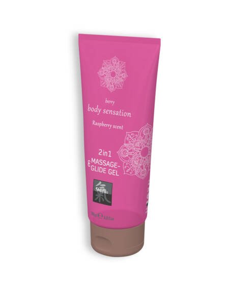 GEL DE MASSAGEM E LUBRIFICANTE 2EM1 COM SABOR A FRAMBOESA SHIATSU™ 200ML
