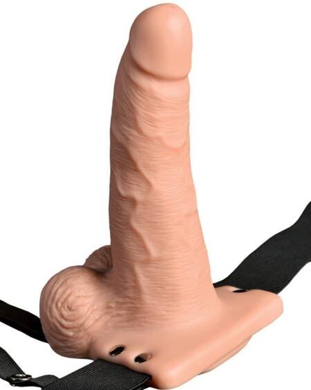ARNÊS COM DILDO OCO RECARREGÁVEL 6" HOLLOW RECHARGEABLE STRAP-ON COM COMANDO FETISH FANTASY SERIES