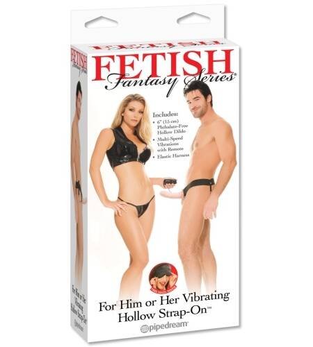 STRAP-ON OCO COM VIBRAÇÃO VIBRATING HOLLOW STRAP-ON FETISH FANTASY SERIES BRANCO